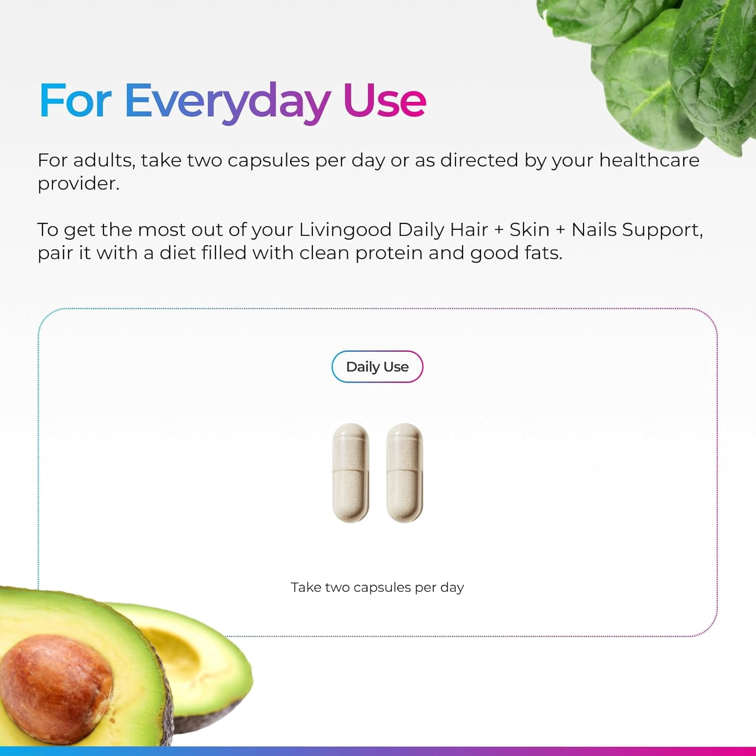 Livingood Daily Hair, Skin & Nails Supplement, 14-in-1 Formula with Biotin, Collagen, Keratin, Bamboo, Selenium, Folate, B12, Zinc and More, Beauty Supplement for Women & Men, Gluten Free, 60 Capsule