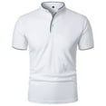 thumbnail image 2 of WREESH Men's Button-Up Henley Shirts Short Sleeve Solid Color Shirt with Stand Up Collar a Comfortable 3-Button Casual Top White, 2 of 6
