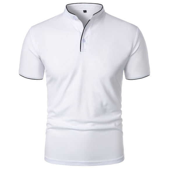 Men's Short Sleeve Casual Slim Fitting Classic T-Shirts Basic Button Lapel Collar Dress Work Tee Shirts White XL