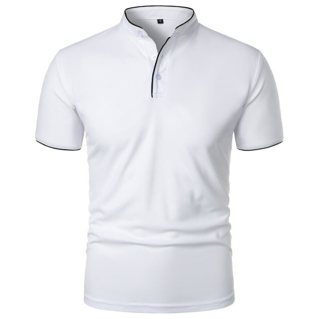 pstuiky camisetas de hombre, Camisa de manga corta para hombre, color liso, 3 botones, cuello alto camisas casuales para hombre xxxl