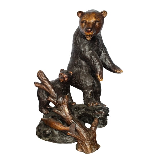 Nifao Giant Bronze Statue of a Standing Bear and Cub by the River – Garden Outdoor Decor Sculpture, 40"L x 38"W x 55"H