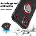 thumbnail image 4 of Rugged Case for iPhone 14 Ring Holder Kickstand Cover with Screen Protective Film, Heavy Duty Triple-Layers Military Grade Hybrid Shockproof Drop Resistant Case, Black+Red, 4 of 6