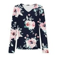 thumbnail image 4 of Uootdi Long Sleeve Shirts for Women Fall Fashion V Neck Floral Print Basic T Shirt Loose Casual Gift Blouse Stretchy Tunic, 4 of 5