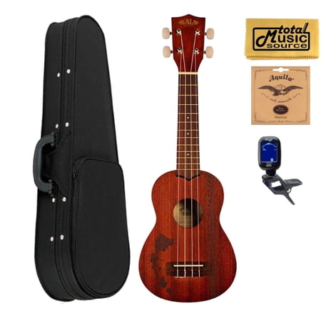 Kala KA-15S-H2 Mahogany Soprano Ukulele Bundle w/ Soft Case,Strings,Tuner,Cloth