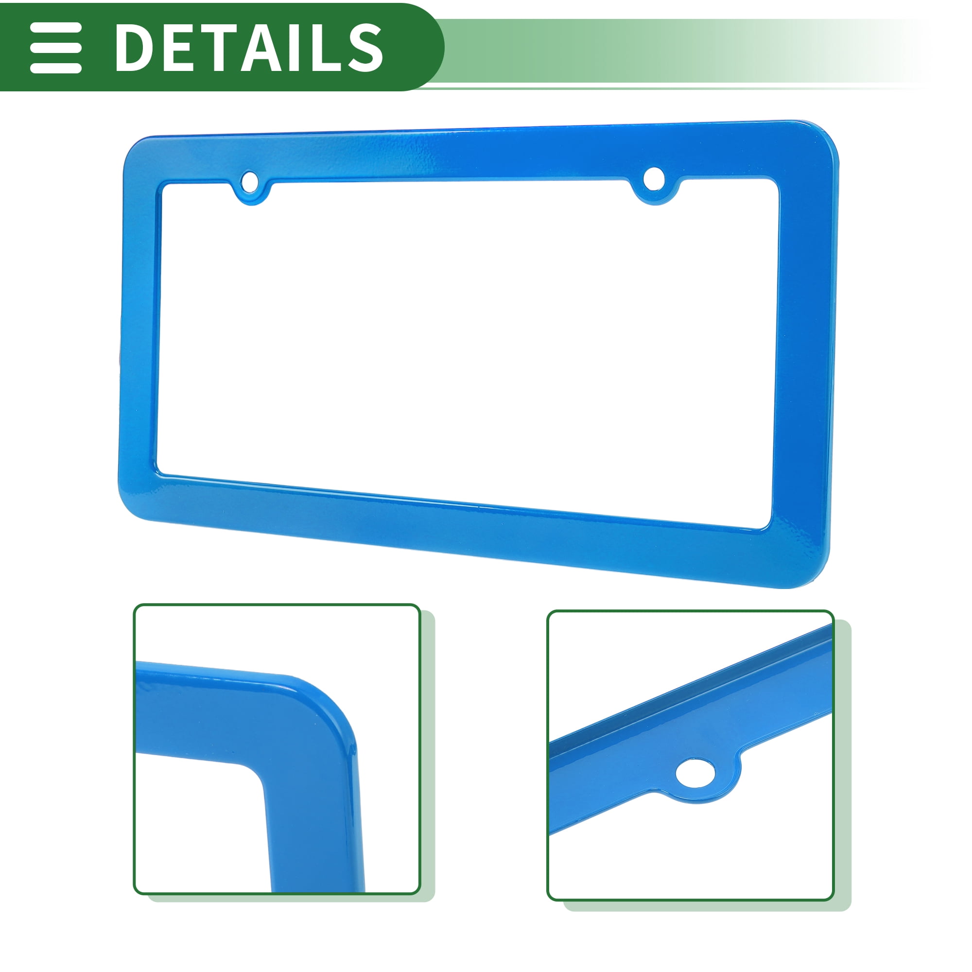 Unique Bargains Stainless License Plate Frame With Screws Caps 2 Hole Blue