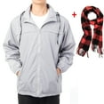 thumbnail image 1 of LELINTA Men's Big and Tall Outdoor Lightweight Windbreaker Jacket with Warm Scarve Hooded Waterproof Rain Jacket Drawstring Hooded Zip-Up Sport Windbreaker, up to Size 8XL, Black/ Grey, 1 of 1