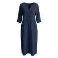 thumbnail image 7 of Linen Dresses for Women 3/4 Sleeve Loose Casual V Neck Lightweight Flowy Long Maxi Dress Vacation Beach Dress, 7 of 7