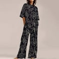 thumbnail image 2 of Jxximdong Pajamas for Women Set Summer Cotton Linen T Shirts Straight Leg Pant Plus Size 2 Piece Set Black Loungewear XL, 2 of 5