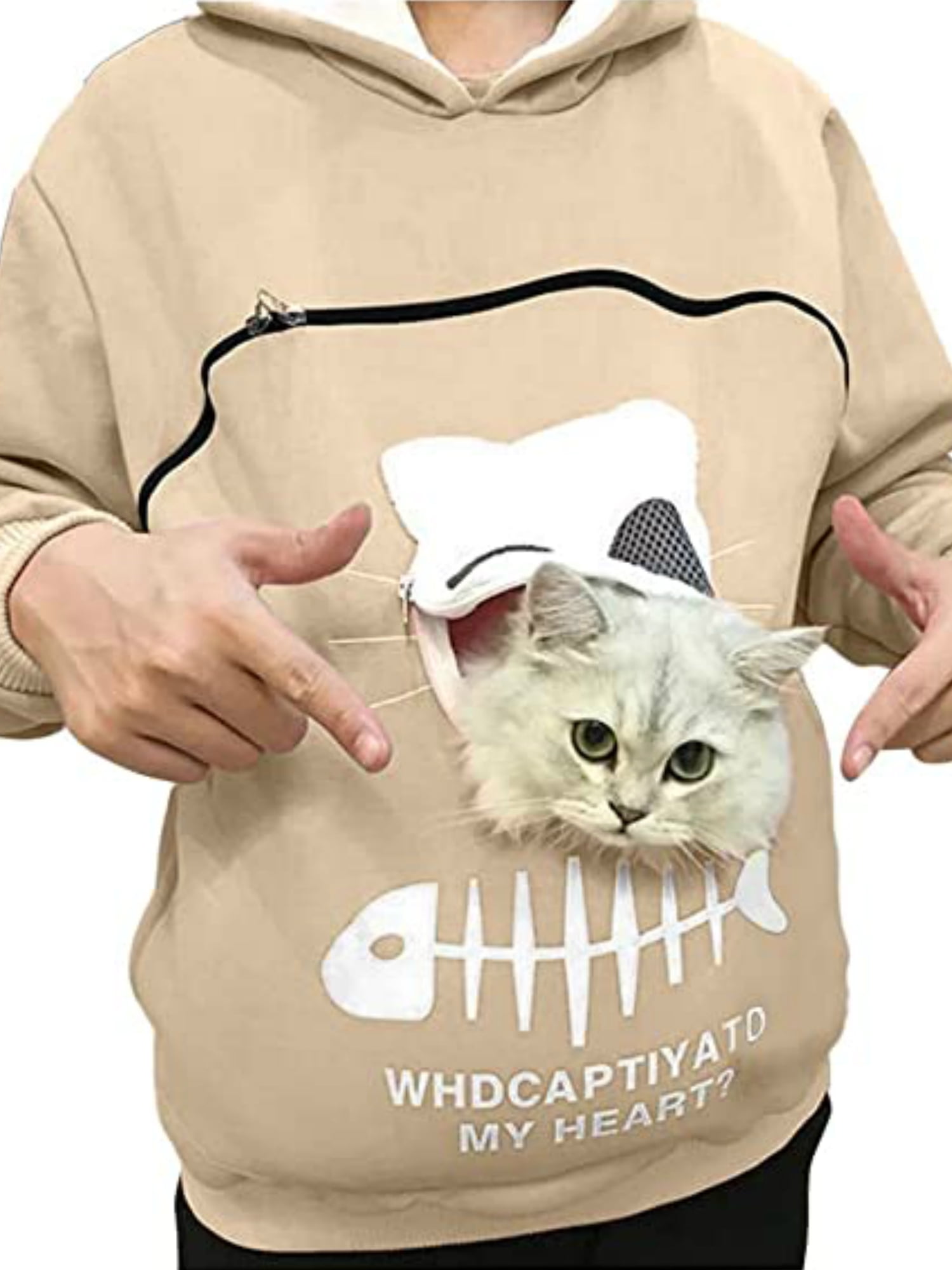 Cuekondy Women Sweatshirt Pet Carrier Sweater Animal Kitten Pouch Hoodie Pullover Long Sleeve Carry Cat Blouse Tops