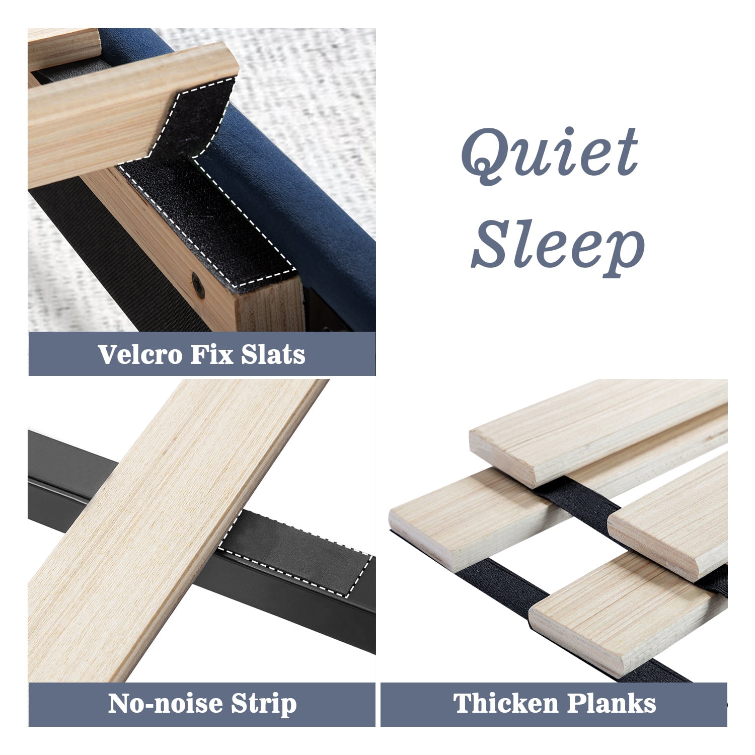 Allewie Queen Velvet Upholstered Bed Frame with Vertical Channel Tufted Headboard, Navy Blue