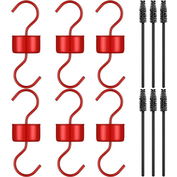 6 Pack Hummingbird Feeder，Moat for Hummingbird Oriole Feeder: Accessory Hooks with 6 Clean Brushes,Ant Guard in Nectar Feeder for Outdoors(Red)
