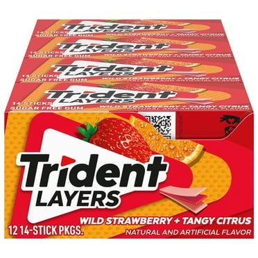Trident Layers Wild Strawberry & Tangy Citrus Sugar Free Gum, 12 Packs (168 Total Pieces)
