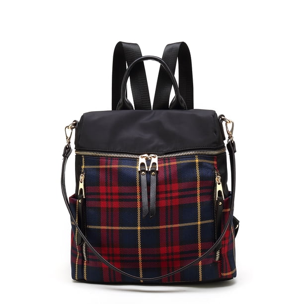 Mochila MKF Collection Nishi Plaid Nylon para mujer