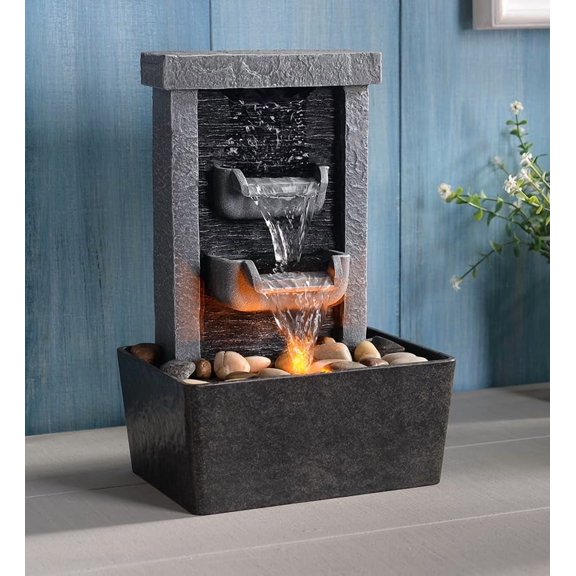 Fuente GOSSI con forma de cascada para interiores, decoración del hogar, 26 cm, con iluminación