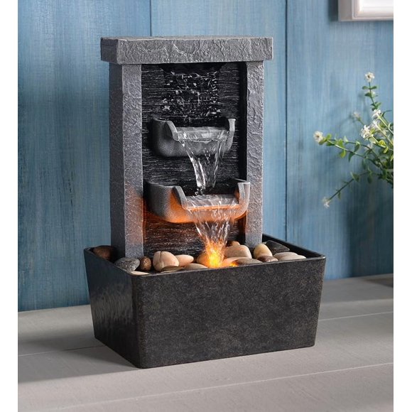 Fuente GOSSI con forma de cascada para interiores, decoración del hogar, 26 cm, con iluminación