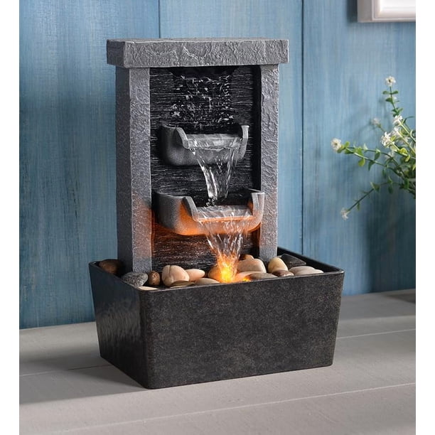 Fuente GOSSI con forma de cascada para interiores, decoración del hogar, 26 cm, con iluminación