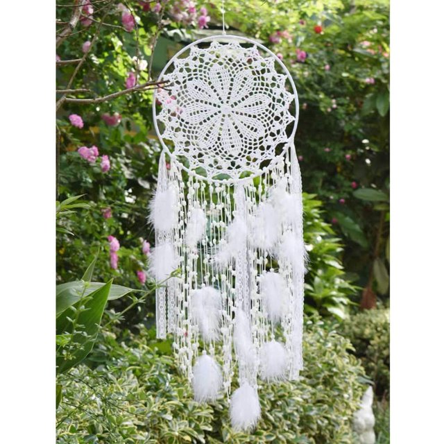 Atrapasueños de plumas blancas grandes, colgante de pared de macramé para decoración del hogar o boda vintage, círculo de 80cm de largo y 30cm