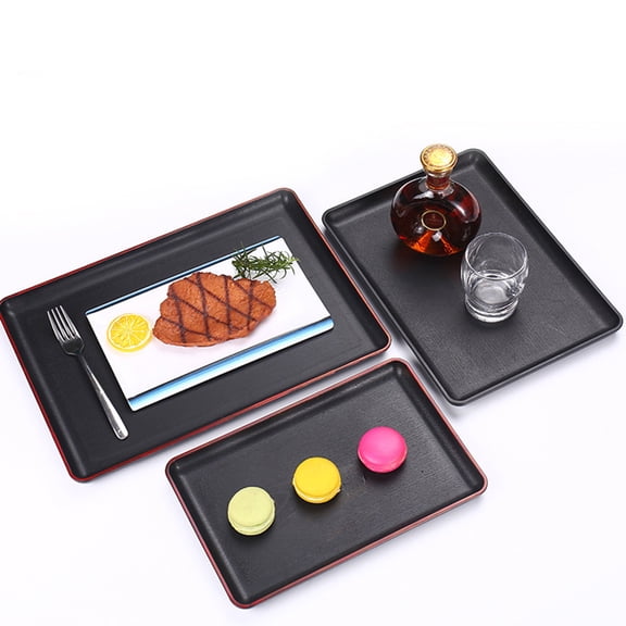 LITINKIMI Rectangular Black Wood Grain Tea Tray with for Kitchen and Dining