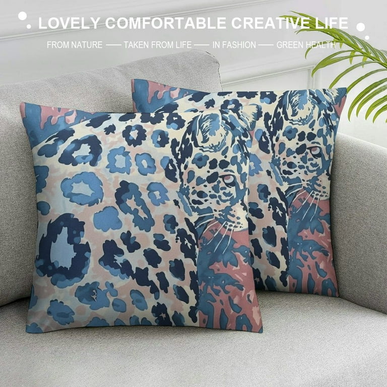 Shiartex Watercolor Blue Cheetah Print Cushion Cover Blue Animal