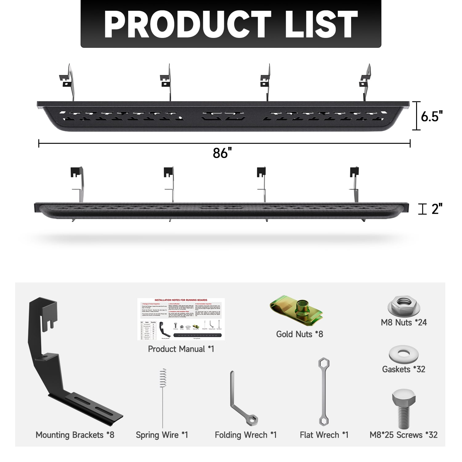Side Step Running Boards Compatible with 2007-2018 Silverado Crew Cab Running Boards,Chevy Silverado 1500/2500HD/3500HD Crew Cab Side Step, Black Nerf Bars