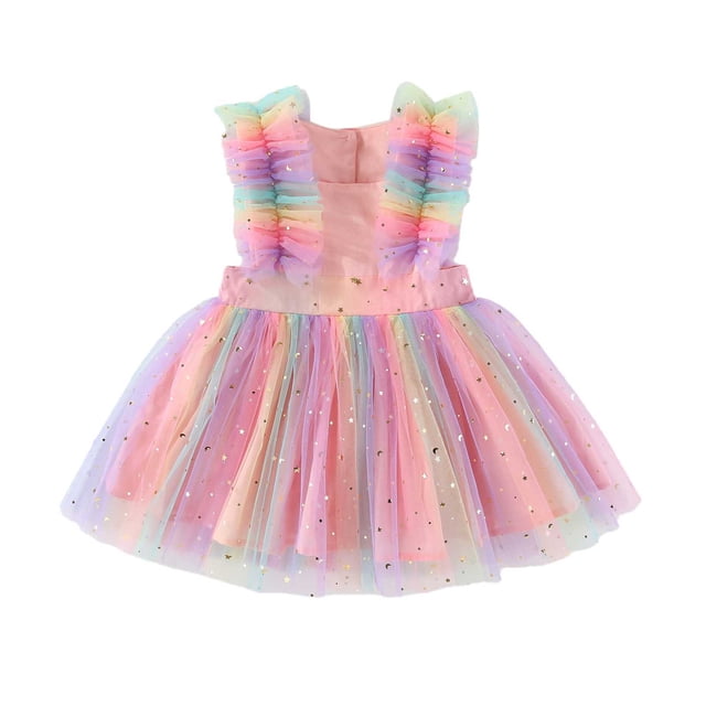 Robes Fille Robe Sans Manches à Volants en Tulle Robe d'Été Fille Robe de Fête Fille Vêtements Bébé Fille Été 18-24 Mois Mode Fille