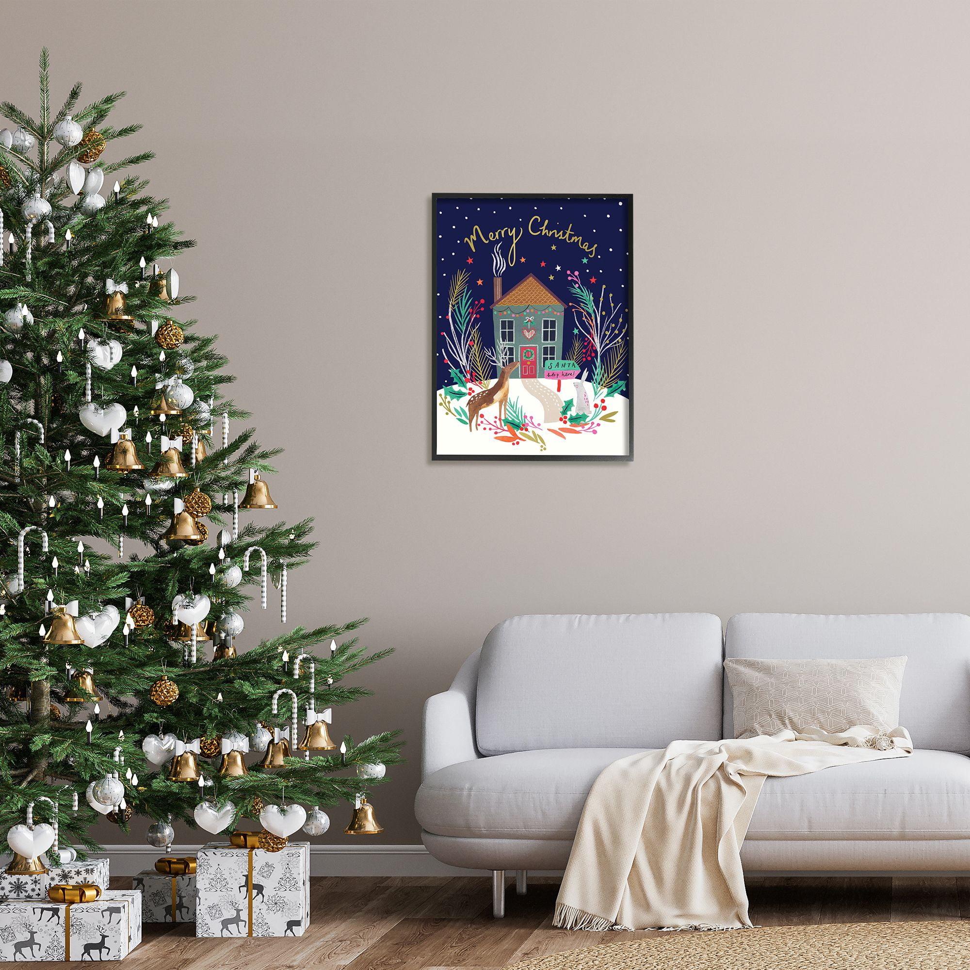 Stupell Indtries Merry Christmas Family Home Scene Festive Reindeer Holly,24 x 30,Design by Heather McLaughlin