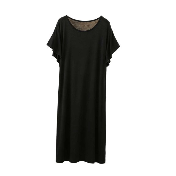 Pafei Tyugd Nightshirts for Women Soft Breathable Short Sleeve Mini Nightdress Lightweight Casual Round Neck Pajama Dress Ladies Nightgowns Loungewear Black 2XL
