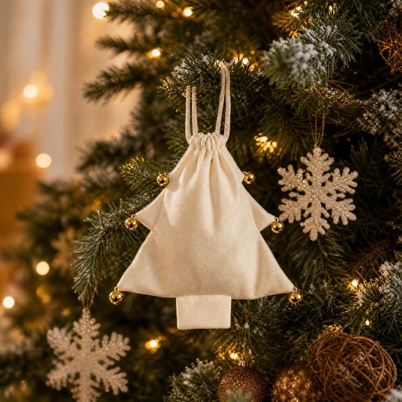 10Pcs Tree Drawstring Bag, Fufafayo Christmas Tree Shaped Drawstring Bags Ornaments Window Party Atmosphere Decorations Hanging Tree Pouches Gift Bags for Xmas Tree Wall Door Decor Indoor Outdoor