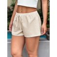 thumbnail image 6 of Women'S Striped Print Drawstring Elastic Waist Shorts Casual Wide Leg Low Rise Summer Boxer Shorts Khaki M, 6 of 8