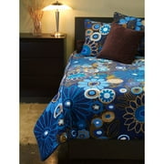 Floral Print Corduroy Comforter Set, Cobalt Blue