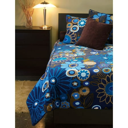 Floral Print Corduroy Comforter Set, Cobalt Blue