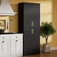 thumbnail image 3 of 71" Tall Kitchen Pantry Storage Cabinet, Pantry Cabinet with 4 Doors, Freestanding Larder Cupboard, Kitchen Hutch with Gold Handles for Dining Room, Bathroom, Black, 3 of 8