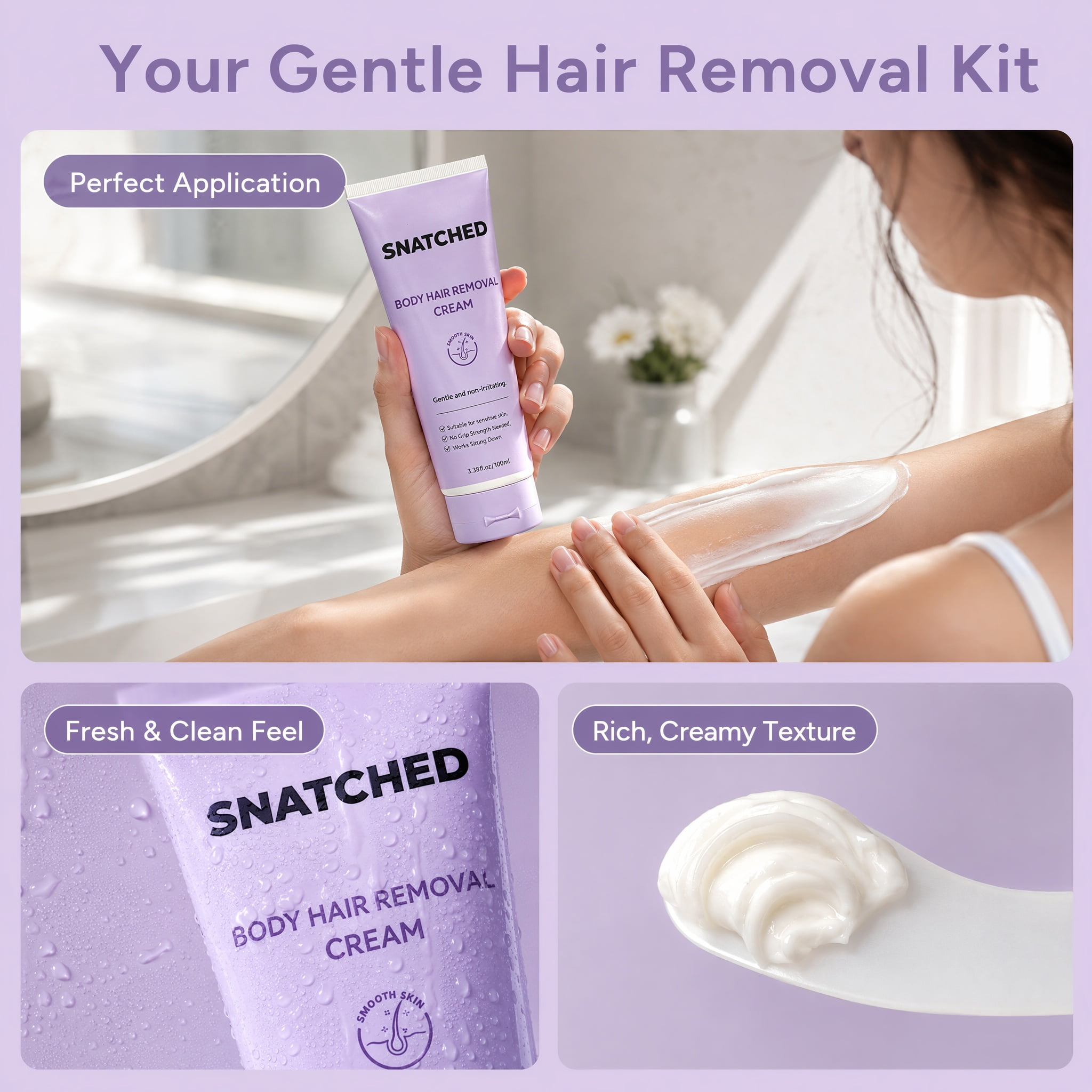 Snatched Hair Removal Cream, Body and Facial Hair Removal Cream for Women & Men, Gentle Hair Remover for Legs, Arms, Bikini Line, Stomach, Underarms(1)