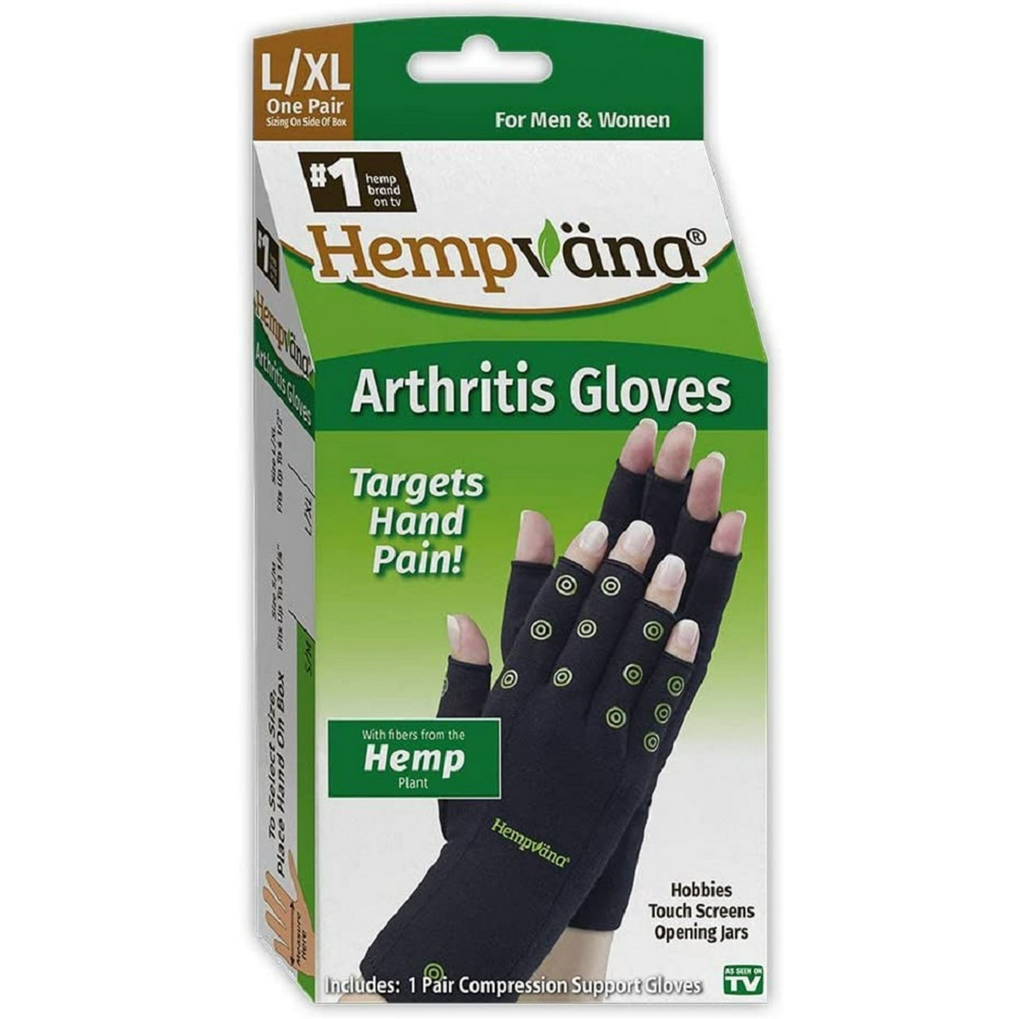 Hempvana Arthritis Hemp Plant Fibers Compression Fingerless Gloves,  Large/Extra Large
