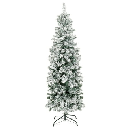 Best Choice Products 6-foot Snow Flocked Artificial Pencil Christmas Tree Holiday Decoration with Metal Stand, (Best Holiday Makeup Products)