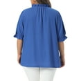 thumbnail image 3 of Agnes Orinda Women's Plus Size Textured Top Ruffled Trim Notch V Neck Puff Sleeves Summer Blouse 3X Royal Blue, 3 of 6