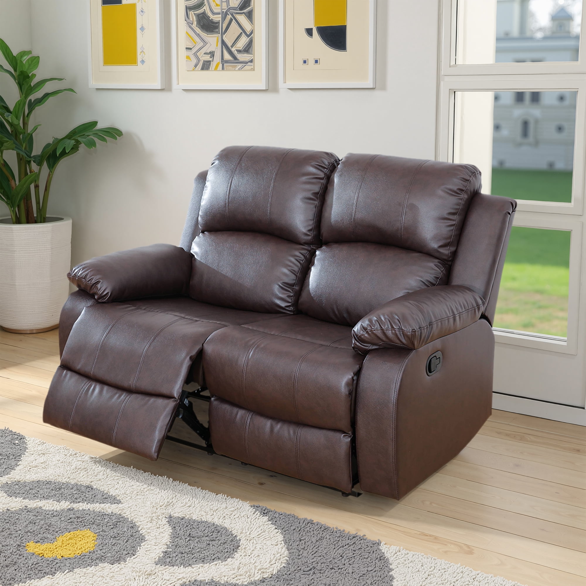 MAYEERTY 56" Semi PU PVC Loveseat - Business Function Sofa for Living Room, Brown