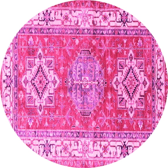 Ahgly Company Indoor Round Geometric Pink Traditional Area Rugs, 7' Round