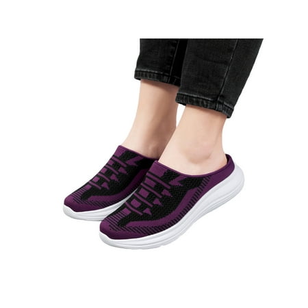 

SIMANLAN Women s Mules Clogs Sneaker Slip On Shoes Breathable Mesh Mules Backless Beach Walking Shoes Purple; US 10