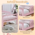 thumbnail image 3 of Twin Size Platform Bed with Storage Headboard & Two Under-Bed Drawers, Wooden Kids Bed Frame with Three-Side Guardrails for Safety and Security, Pink, 3 of 9
