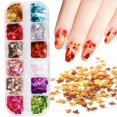thumbnail image 1 of 12 colores pegatinas de arte de uñas de otoño hoja de arce brillo de uñas lentejuelas accesorios de arte de uñas 3D copos en forma de hoja de otoño holográfico oro rojo hojas de arce diseños de paille, 1 of 5