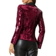 thumbnail image 3 of INSPIRE CHIC Sequin Jacket for Women's Contrast Collar Shiny Metallic Blazers XS Red, 3 of 5