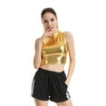 thumbnail image 3 of SWSMCLT Women's Metallic Shirt Soft Stretch Workout Crop Tank Top High Neck Fitted Fashion Dance Halter Sleeveless Cropped Top Golden X-Small, 3 of 4