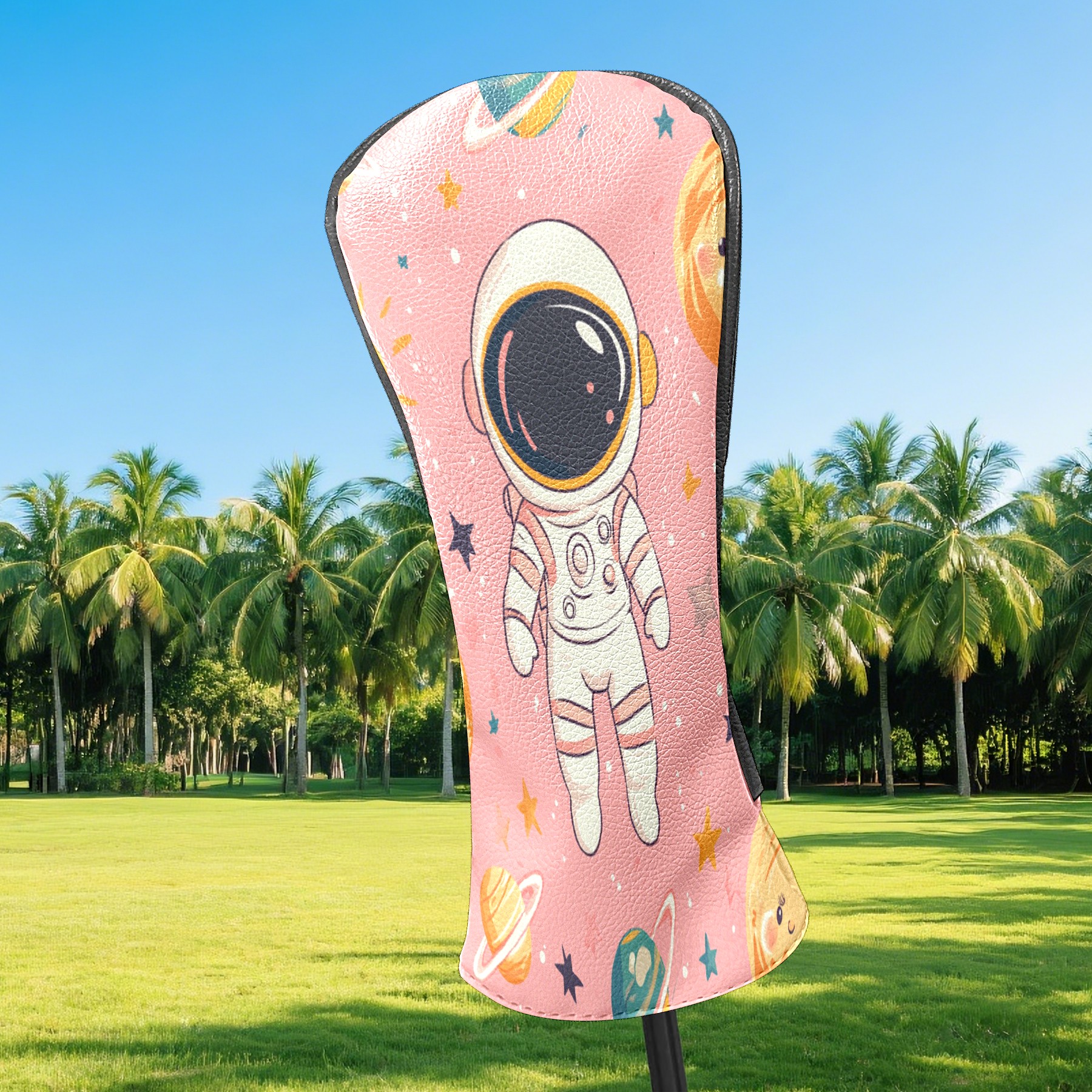 Golf Club Covers PU Leather Waterproof Head Covers for Fairway Woods Hybrids Astronaut Pattern