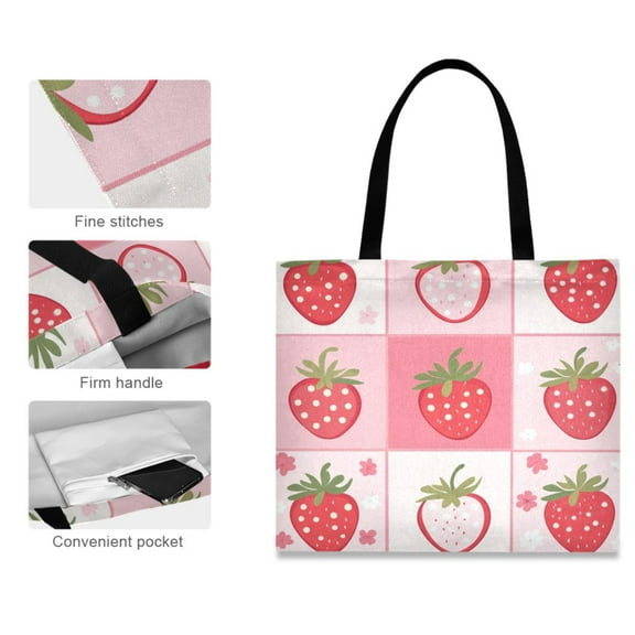 Canvas Tote Bag for Women Girls Design Print Sweet Strawberry Patch Tote