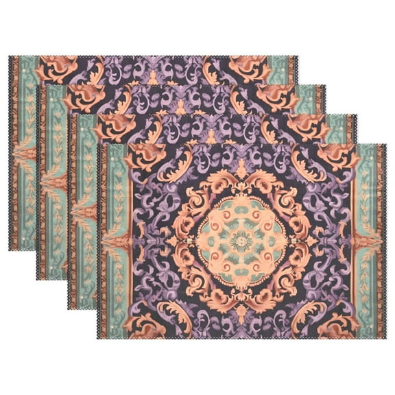 Retro Square Tradditional 12×18 inch Placemats Heat Resistant Washable Foldable Rectangular Placemats Set Decoration Indoor Outdoor for Kitchen Dining Table 1PC