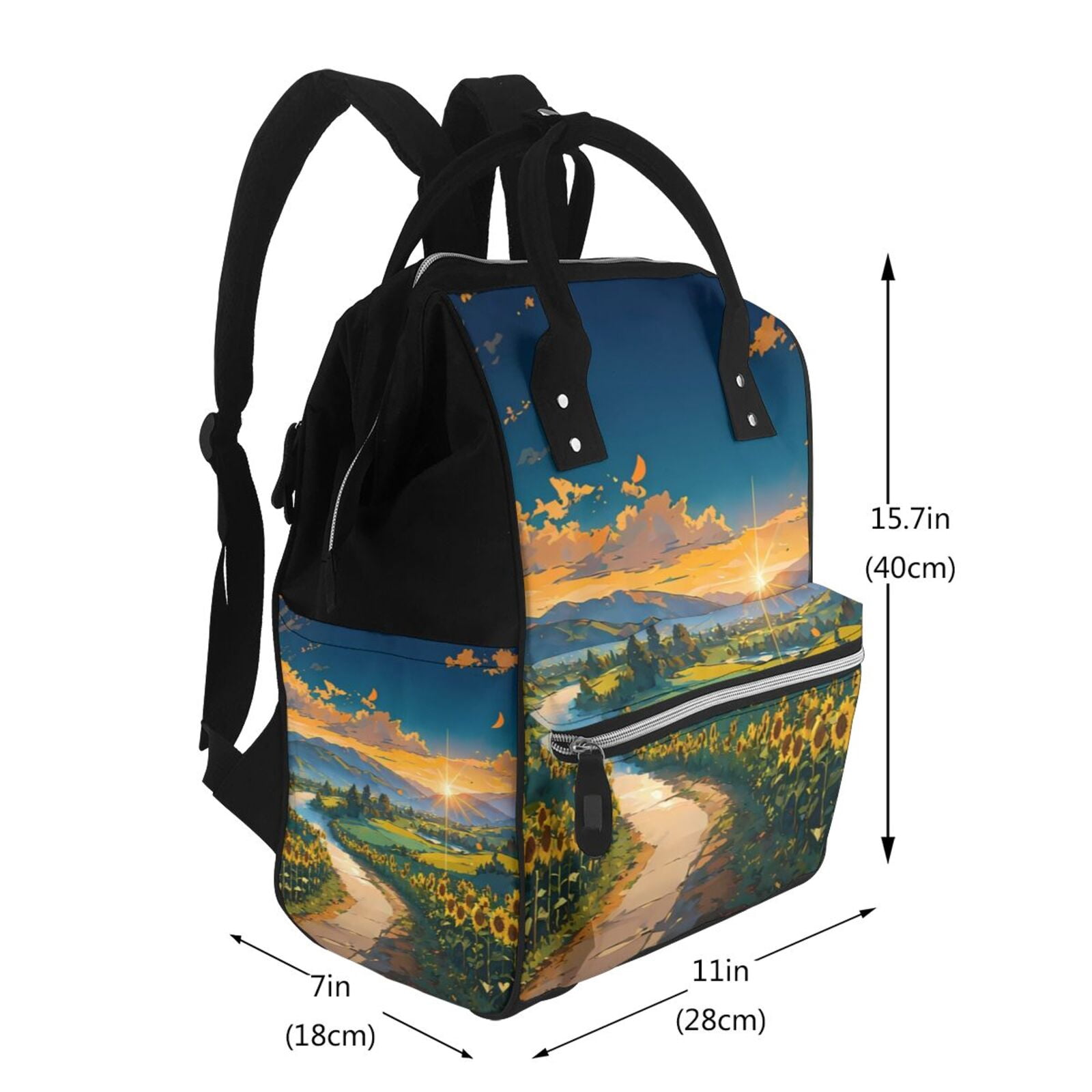 Fuzoiu Sunflowers At Sunset Print Diaper Bag Backpack,Baby Essentials Travel Tote,Multi function Waterproof Diaper Bag, Travel Essentials Baby Bag - Unisex