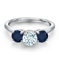 thumbnail image 3 of Gem Stone King 925 Sterling Silver Sky Blue Aquamarine and Blue Sapphire Engagement Ring for Women | 1.95 Cttw | Round 6MM | Gemstone March Birthstone | Size 9, 3 of 6