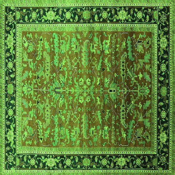 Ahgly Company Indoor Square Oriental Green Industrial Area Rugs, 8' Square