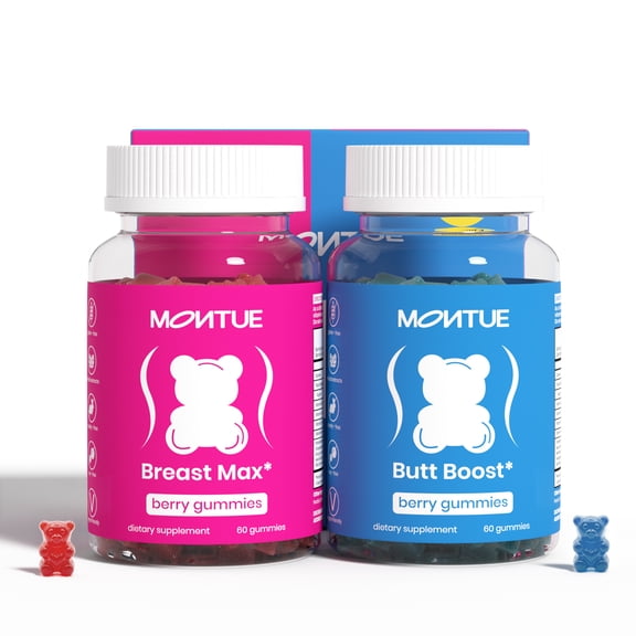 MONTUE Gummies Combo Pack - Fuller Feminine Contours ,Workout Aid for Curves Building - Berry Flavored - 120 Count